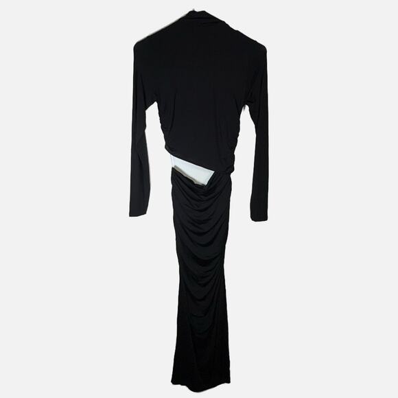 Zara NWT Black Cutout Maxi Dress Medium Long Sleeve Ruched Bodycon Modern - Picture 5 of 13